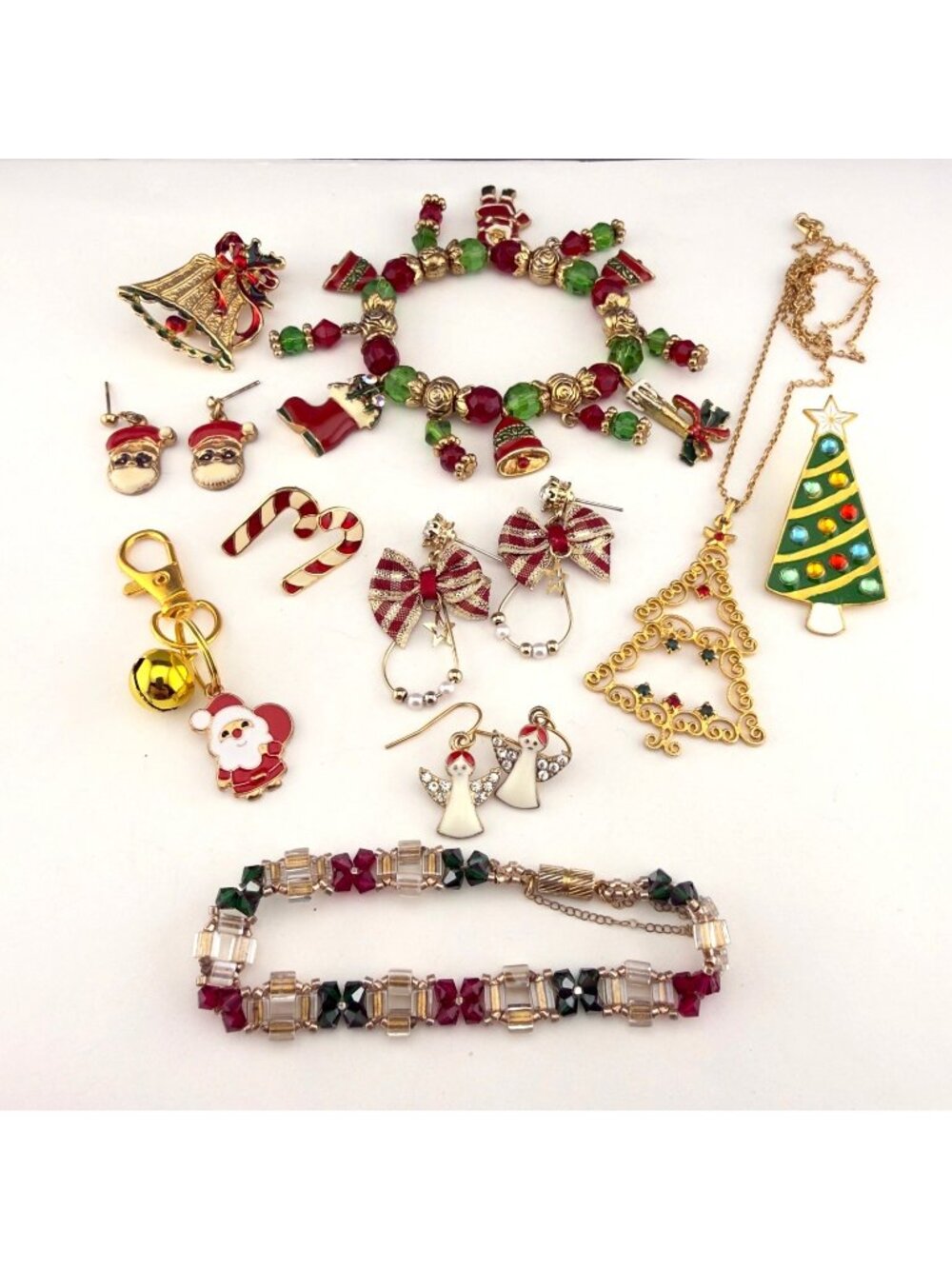 Christmas Holidays Jewelry Lot Necklace Bracelet Earrings Brooches Festive